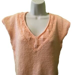 Hand Knit V Neck Sleeveless Vest Shell Top PEACH FUZZ Colour for Spring Size L